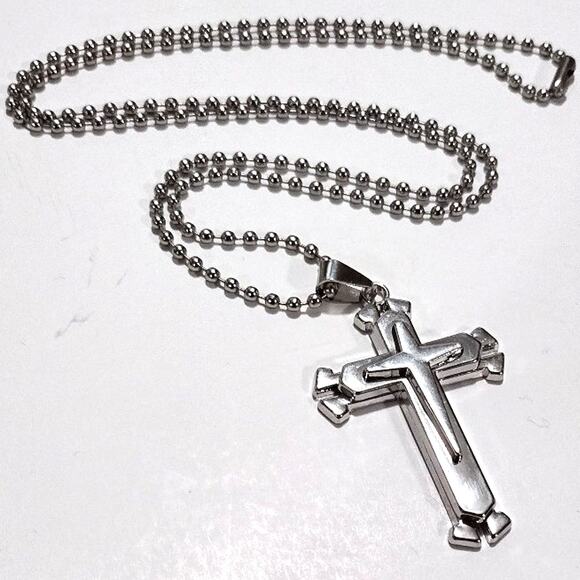 Silver Cross Christian Necklace Layered Trinity Christmas Birthday Gift - NEW!!! - Picture 1 of 6